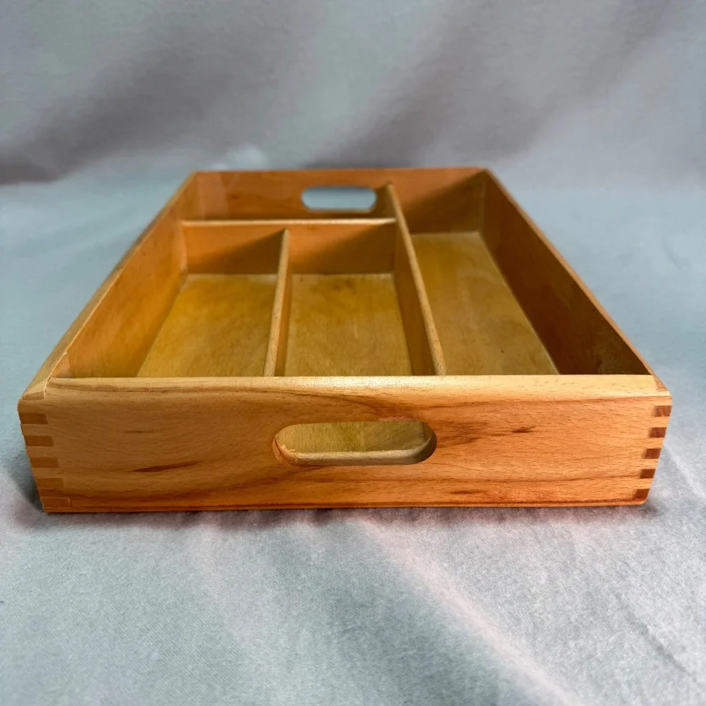 Vintage Wood Cutlery Divided Tray Organizer Silverware Drawer Romania Dovetail